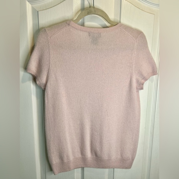 🌸”C by Bloomingdale’s” Light Pink Short Sleeve 100% Cashmere Sweater Size L🌷 - Picture 4 of 10